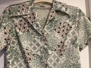 Vintage Sears Shirt Womens Medium 12/14 Floral Plaid Perma Prest 70s